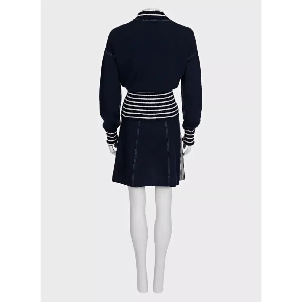 Chanel 2008 Cruise Blue Knit Embellished Skirt Suit Sz 38